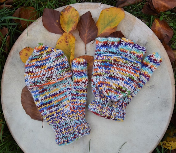 Strick Fingerlinge Mit Klappe Fustlinge Hippie Strick Handschuhe  Wollhandschuhe Gefttert Warme Fingerhandschuhe Mit Klappe Schafwolle - Etsy