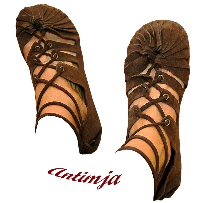 Römersandalen Dunkel Braun Mittelalter Sandalen Ledersandalen Goa Hippie Festival Bundschuhe Wildleder Schnürsandalen Bild 6