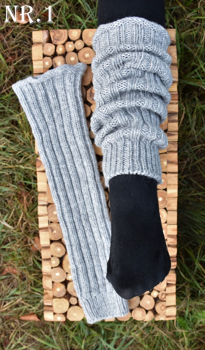 Beinstulpen Strick Wolle Legwarmers Hippie Woll Stulpen Strickstulpen Wintermode Stulpen Grau Beinstulpen Strick Schwarz Wadenwärmer 画像 5