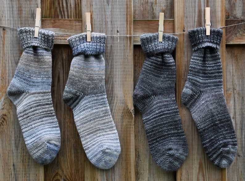 Wollsocken Grau Meliert Warme Strick Socken Flauschige Hippie Socken Kuschelige Umschlag Socken Warme Strick Socken Winter Herbst Socken Bild 2