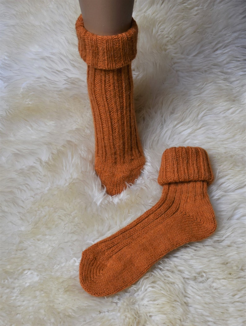 Socken mit Alpaka Wolle Umschlag Socken Winter Socken mit Alpaka Wolle 35-38 39-42 Warme Socken Orange Kuschel Socken Rot Haussocken Wolle Bild 4