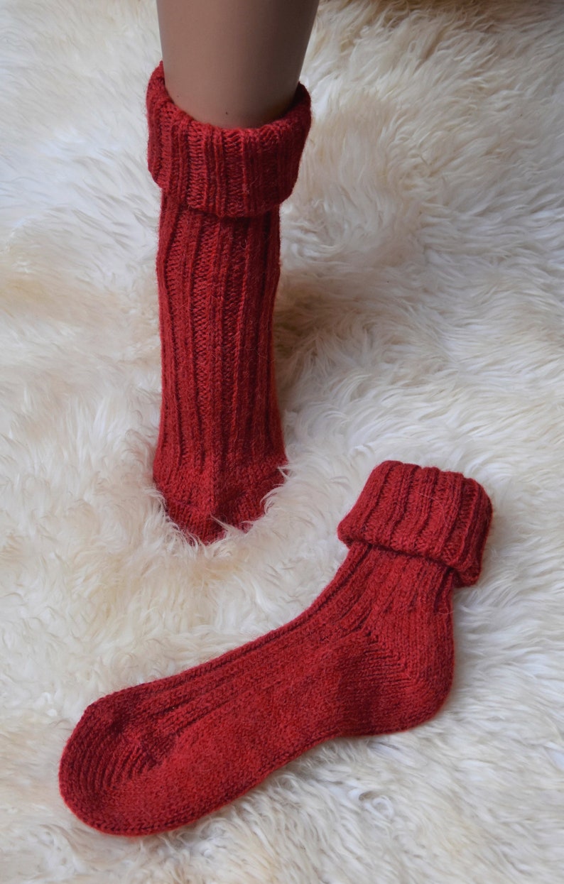 Socken mit Alpaka Wolle Umschlag Socken Winter Socken mit Alpaka Wolle 35-38 39-42 Warme Socken Orange Kuschel Socken Rot Haussocken Wolle Bild 5
