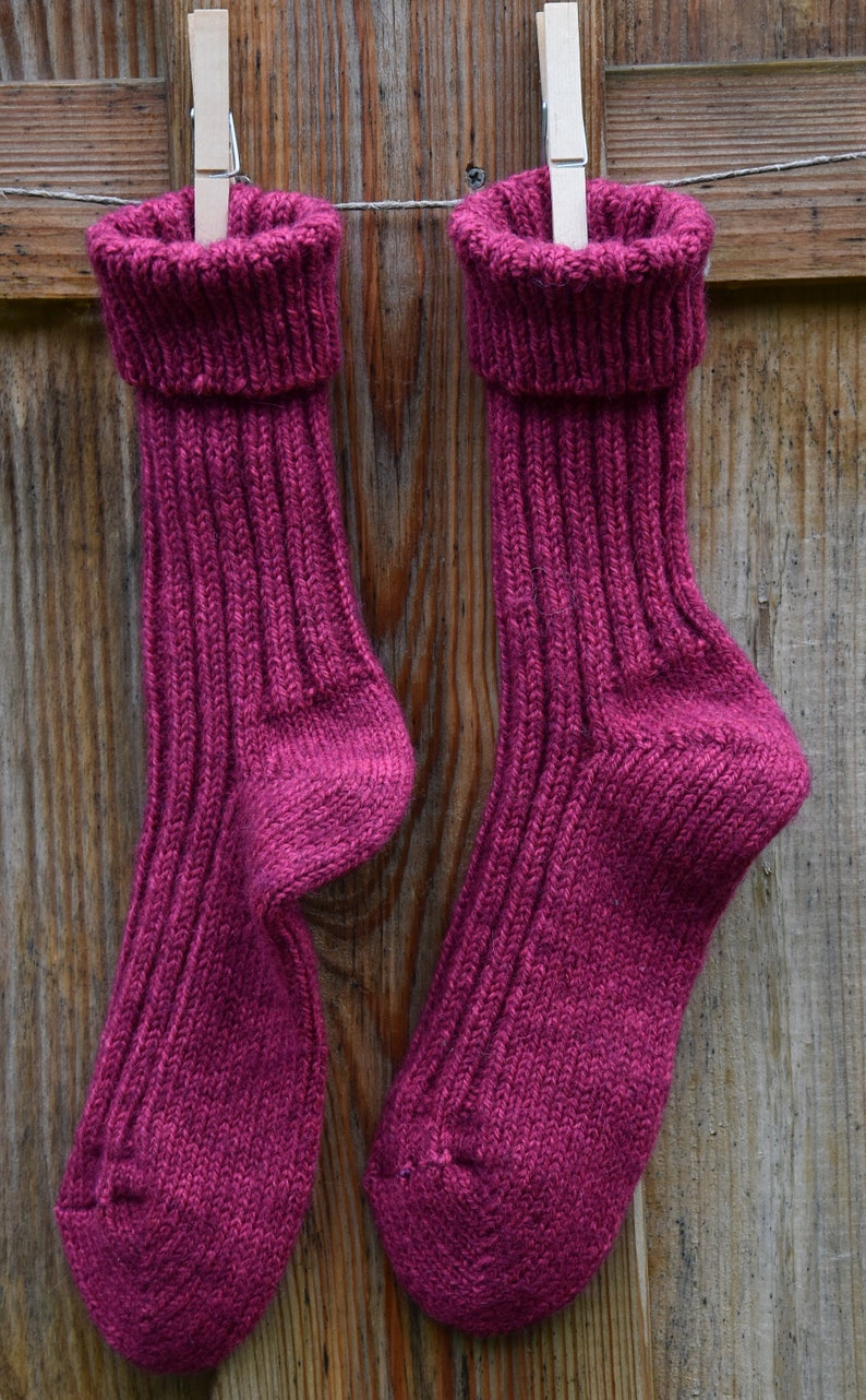 Socken mit Alpaka Wolle Umschlag Socken Pink Winter Socken mit Alpaka Wolle Gr.35-2 Warme Socken Kuschel Socken Pink Haussocken Wolle Bild 7