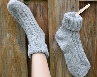 Socken mit Alpaka Wolle Hell Grau Umschlag Socken Winter Socken mit Alpaka Wolle 35-46 Warme Socken Kuschel Socken Haussocken Wolle Grau