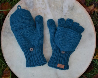 Klapphandschuhe Handgestrickt Gefütterte Wollhandschuhe Petrol Fäustlinge Fingerlinge Strick Warme Klapp Handschuhe Petrol Hippie Winter