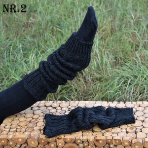 Beinstulpen Strick Wolle Legwarmers Hippie Woll Stulpen Strickstulpen Wintermode Stulpen Grau Beinstulpen Strick Schwarz Wadenwärmer Bild 3