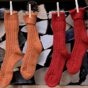 Socken mit Alpaka Wolle Umschlag Socken Winter Socken mit Alpaka Wolle 35-38 39-42 Warme Socken Orange Kuschel Socken Rot Haussocken Wolle Bild 3