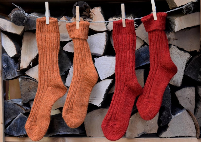 Socken mit Alpaka Wolle Umschlag Socken Winter Socken mit Alpaka Wolle 35-38 39-42 Warme Socken Orange Kuschel Socken Rot Haussocken Wolle Bild 3