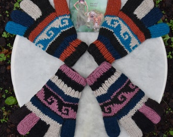 Strick Handschuhe Bunt Wollhandschuhe Gefüttert Warme Fingerhandschuhe Bunt Strick Hippie Handschuhe Warme Winter Handschuhe Handgestrickt