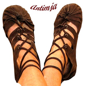 Römersandalen Dunkel Braun Mittelalter Sandalen Ledersandalen Goa Hippie Festival Bundschuhe Wildleder Schnürsandalen Bild 8