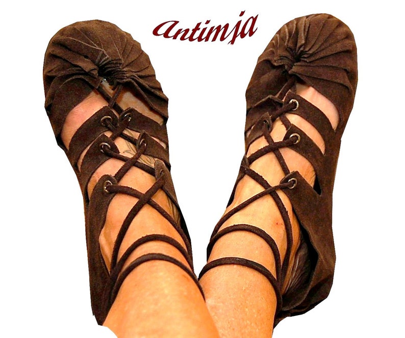 Römersandalen Dunkel Braun Mittelalter Sandalen Ledersandalen Goa Hippie Festival Bundschuhe Wildleder Schnürsandalen Bild 8