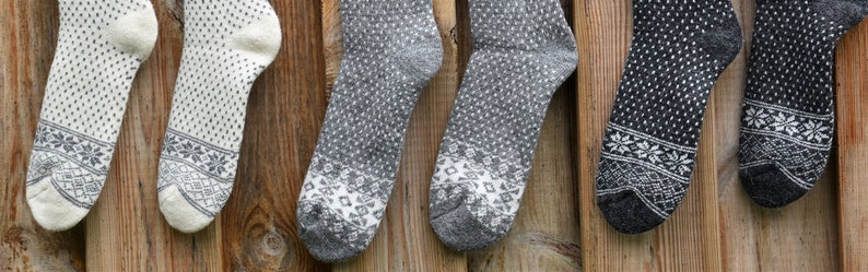 Winter Socken 35-46 Warme Norweger Socken mit Alpaka Wolle Merino Wolle Grau/Creme Haussocken Herbst Winter Unisex Norweger Socken Warm Bild 9