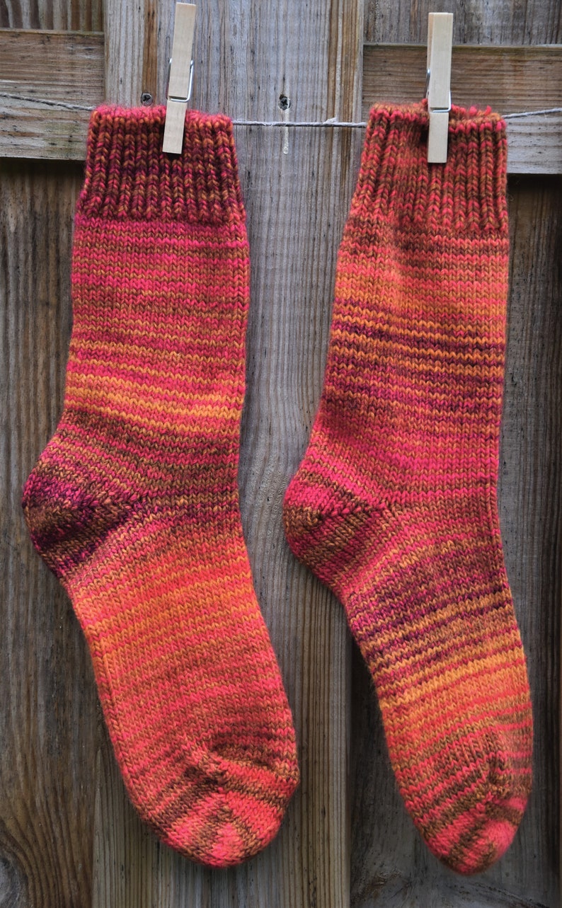 Wollsocken Orange Rot Meliert Strick Socken Bunt Flauschige Hippie Socken Kuschelige Umschlag Socken Warme Strick Socken Winter Herbst Bild 6