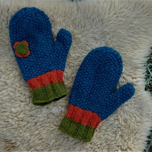 Handschuhe Wolle Türkis Fäustlinge Blume Winterhandschuhe Strick Handschuhe Gefüttert Hippie Handgestrickte Fäustlinge Blume Türkis Orange Bild 3