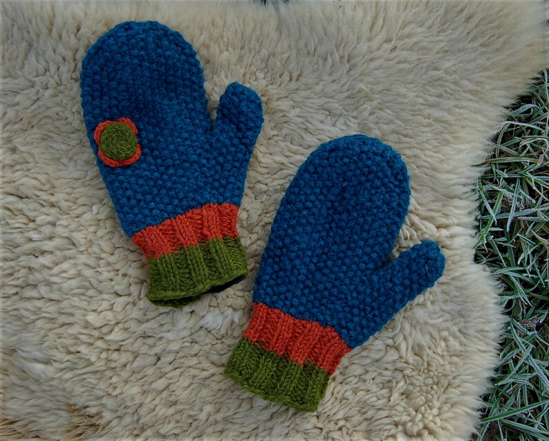 Handschuhe Wolle Türkis Fäustlinge Blume Winterhandschuhe Strick Handschuhe Gefüttert Hippie Handgestrickte Fäustlinge Blume Türkis Orange Bild 3