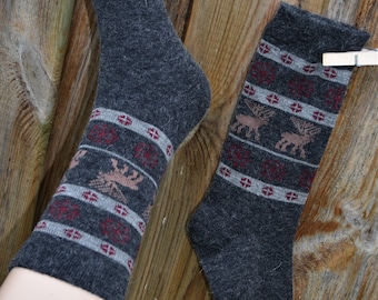 Socken mit Alpakawolle Anthrazit 39-46 Norweger Socken mit Alpaka Wolle Motiv Herbst Socken Winter Motiv Unisex Socken Norweger Stil Warm