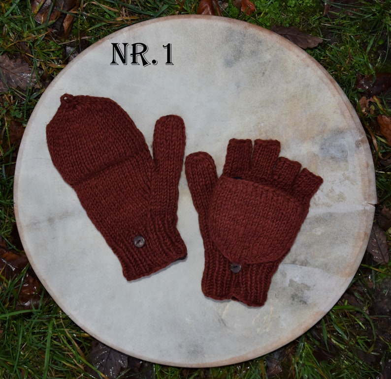 Handschuhe mit Klappe Handgestrickt Wollhandschuhe Gefüttert Klapphandschuhe Grau Gefüttert Strick Fäustlinge Winter Fingerlinge mit Klappe Bild 8