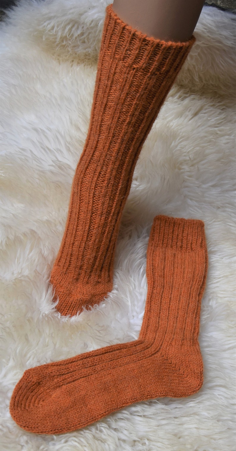 Socken mit Alpaka Wolle Umschlag Socken Winter Socken mit Alpaka Wolle 35-38 39-42 Warme Socken Orange Kuschel Socken Rot Haussocken Wolle Bild 6