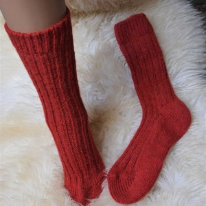 Socken mit Alpaka Wolle Umschlag Socken Winter Socken mit Alpaka Wolle 35-38 39-42 Warme Socken Orange Kuschel Socken Rot Haussocken Wolle Bild 7