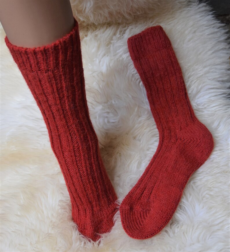 Socken mit Alpaka Wolle Umschlag Socken Winter Socken mit Alpaka Wolle 35-38 39-42 Warme Socken Orange Kuschel Socken Rot Haussocken Wolle Bild 7