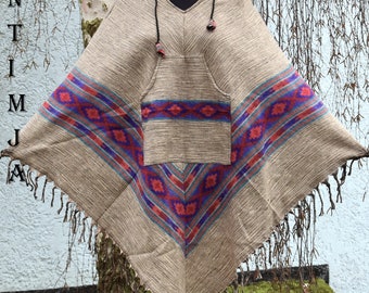 Poncho Wolle Retro Poncho Hippie Cape Umhang Poncho Unisex Bunter Poncho Kapuzen Poncho Hippie Festival Poncho Retro Umhang Bunt Goa Psy