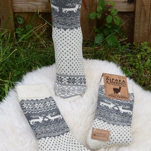 Winter Socken 35-46 Warme Norweger Socken mit Alpaka Wolle Merino Wolle Grau/Creme Haussocken Herbst Winter Unisex Norweger Socken Warm Bild 2