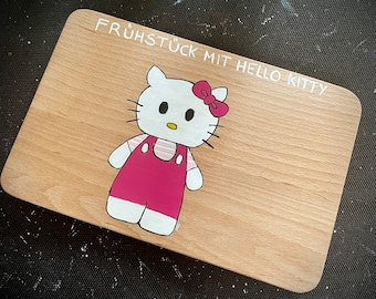 Personalized breakfast board, matching the children's series Hello Kitty, hand-painted beech