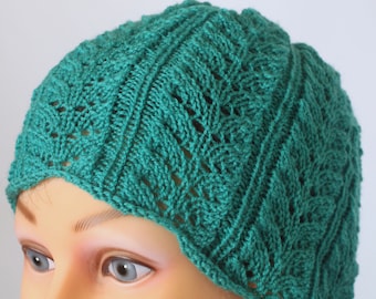 Knitted lace beanie hat, women's boho chic accessory, party beanie hat