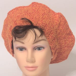 French beret, elegant orange fall hat, Slouchy Hand Knit Ribbed Beret, women&#39;s head warmer