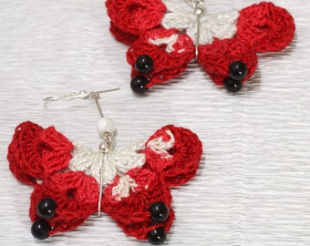 Boucles d'oreilles papillon au crochet, bijoux en dentelle au crochet