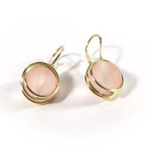 Light pink post earrings, glass pastel pink jewelry, wire wrapping image 1