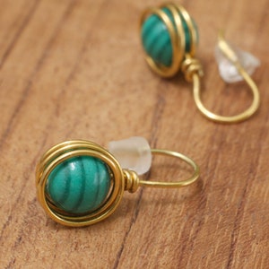 Malachite post earrings, green natural stones minimalist earrings image 3
