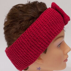 Red headband with bow, knitted fancy warmer, adjustable hairband image 5