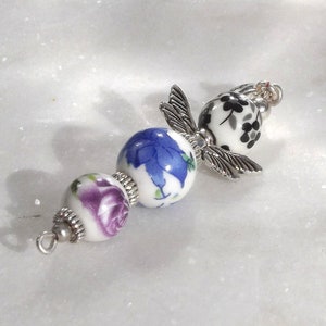 Floral Ceramic Zipper Pull: Dangle Purse Charm with Carabiner Clip