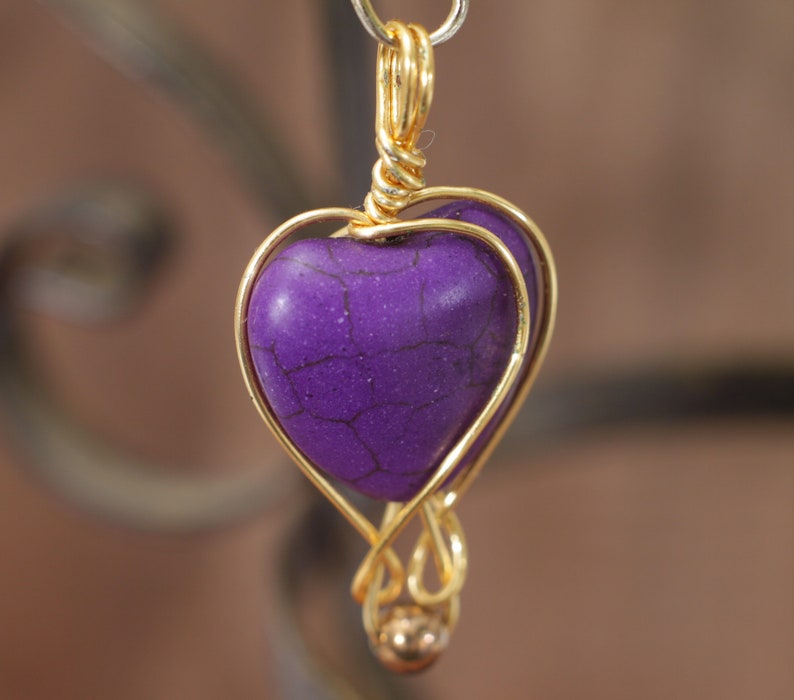 Purple heart wire wrapped pendant, love charm image 5