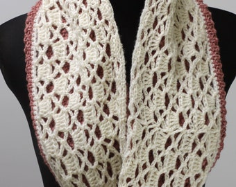 Dubbelzijdige gebreide oneindigheidssjaal, omkeerbare handgebreide sjaal voor vrouwen, gebreide sjaal nekwarmer met gehaakte kanten inzetstuk, cadeau voor haar