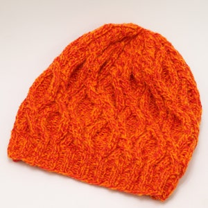 Slouchy orange cable hat, winter hand knitted head warmer image 2