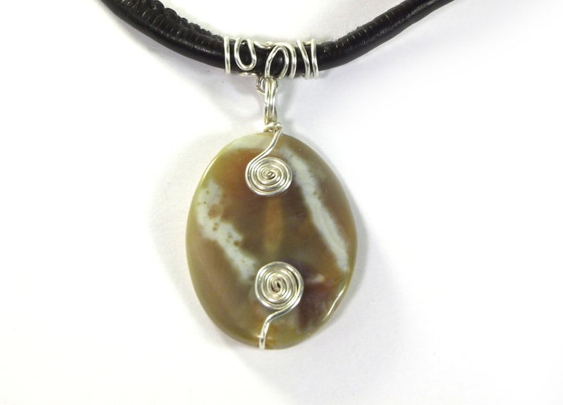 Agate necklace, large natural gemstone medallion, boho OOAK chic image 1