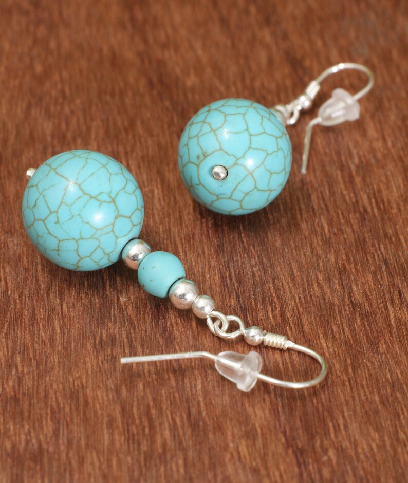 Boucles d'oreilles pendantes turquoise, boucles d'oreilles tendance, bijoux de grand-mère bohème bleu image 6