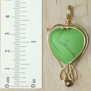 Green heart pendant, love charm, gold plated wire wrapping, minimalism image 6