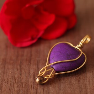 Purple heart wire wrapped pendant, love charm image 8