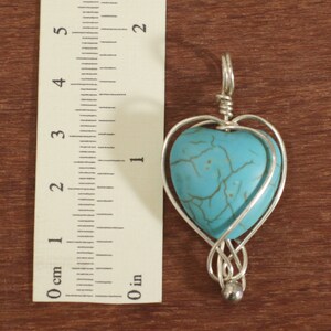 Pendentif coeur turquoise, pendentif collier enveloppé de fil image 5