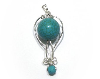 Pendentif en filigrane turquoise, emballage de fil minimaliste, pendentif collier