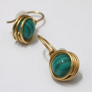 Malachite post earrings, green natural stones minimalist earrings image 4