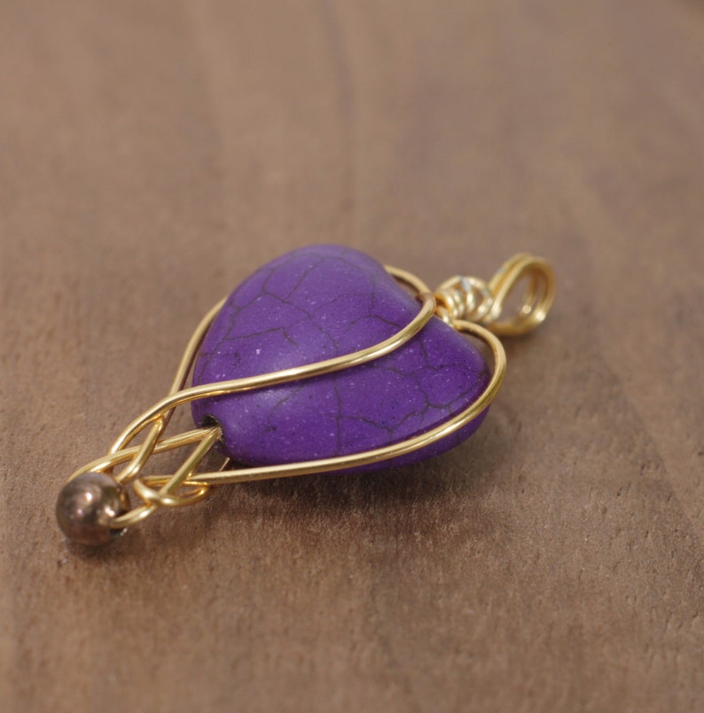 Purple heart wire wrapped pendant, love charm image 2