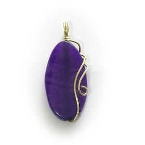 Pendentif violet de collier dagate, pierre naturelle enveloppée de fil, emballage en laiton de fil image 1