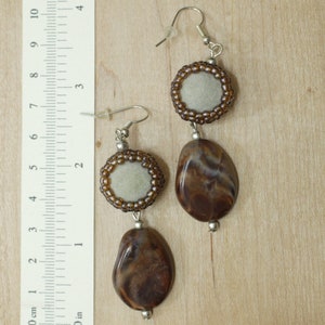 Long dangle beaded earrings, brown one of a kind handcrafted jewelry, boho chic image 7