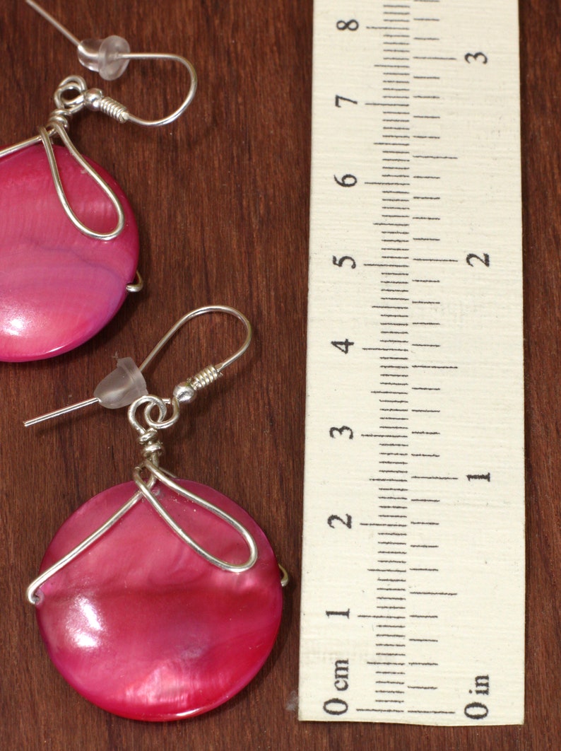 Pink dangle earrings, MOP wire wrapped summer party jewelry image 10