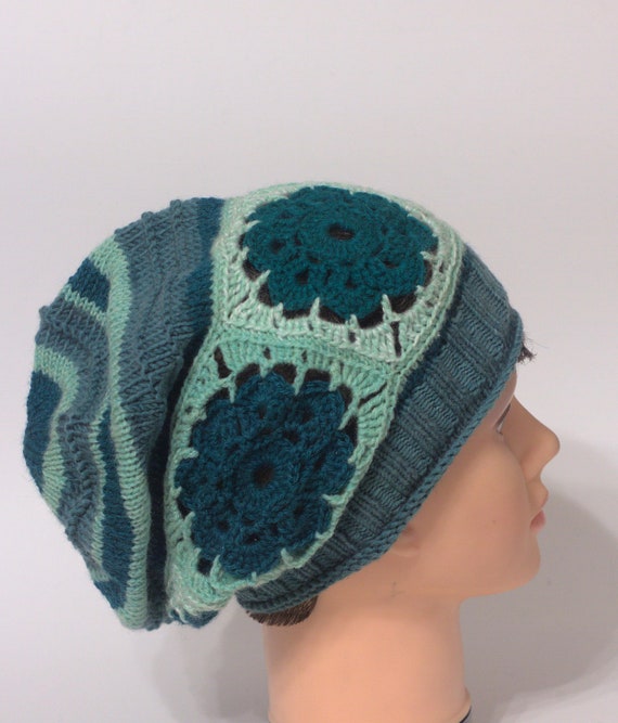 Crochet Granny Square Slouchy Beanie: Handmade Boho Rasta  display picture 1