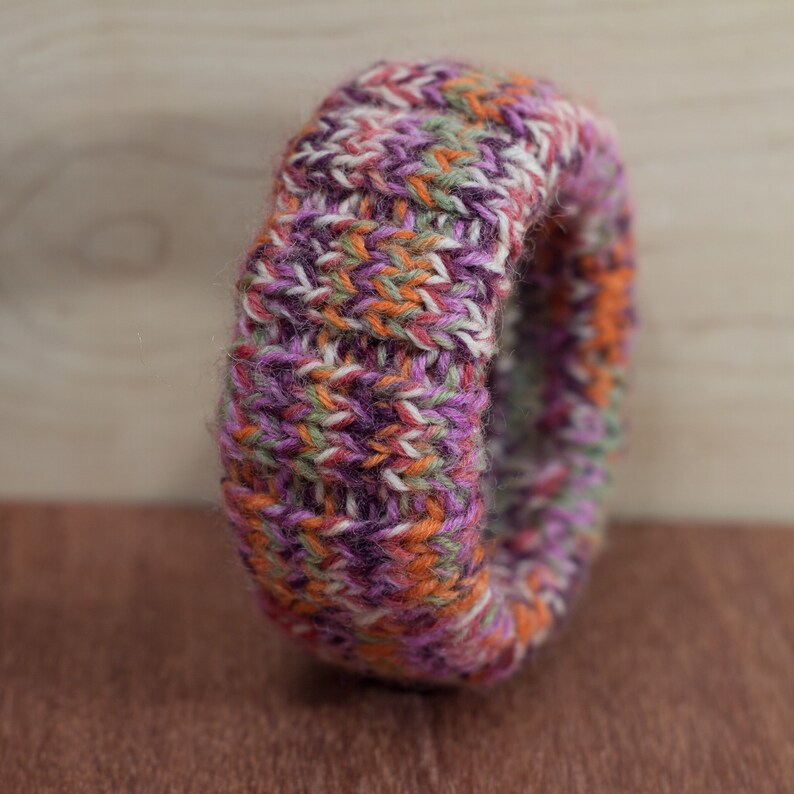 Multicolor bangle knitted jewelry wood and yarn bracelet Etsy